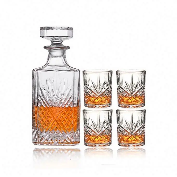 Wholesale Amazon Best Seller 7 Piece 850ml Lead Free Crystal Clear Glass Bar Set Whiskey Decanter And Glass Set In Gift Box