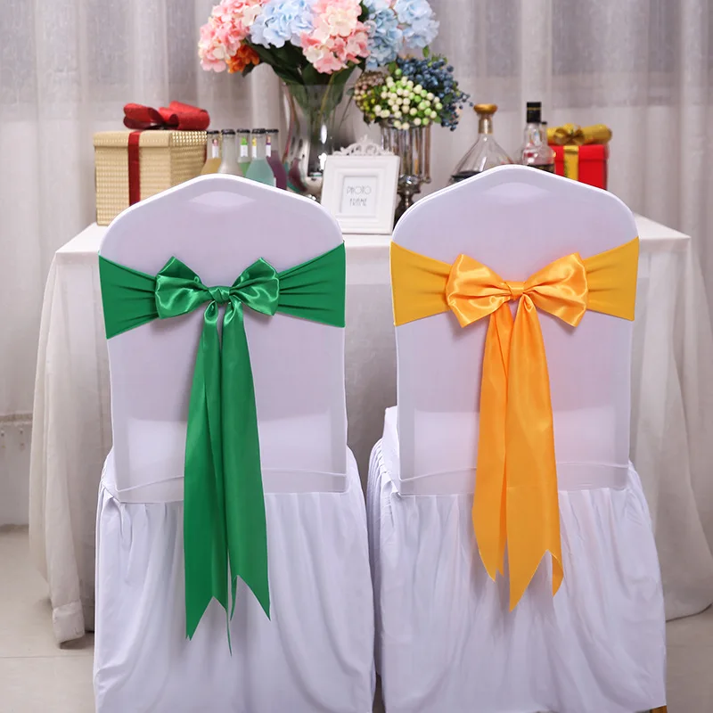 Hotel Wedding Decoration Spandex Banquet Ribbon Chair Back Cover Elastic Strap Bow Tie Ribbon for Chair Cover
