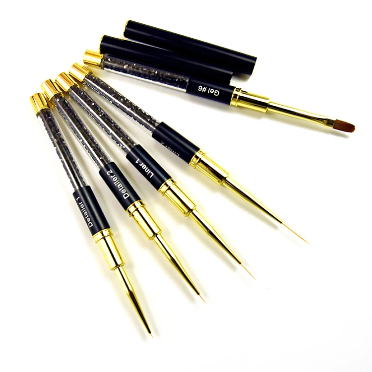 
Black crystle handle nylon hair liner brushes & flat brush nail art brush set 