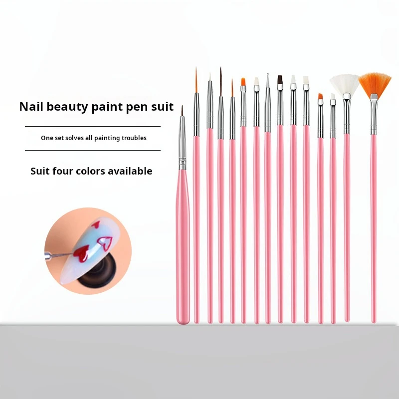 15 Pcs Nail Art Drawing Liner Brush Kit Acrylic Liquid Powder Carving Manicure Gel Brush Beauty Tools for Nail Salon