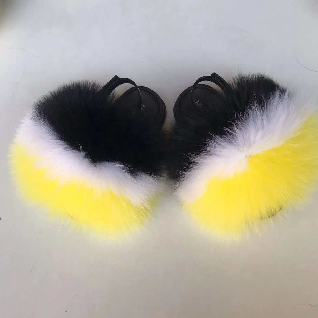 Fox fur slides vendors true fox fur slides for women fox fur slippers kids color