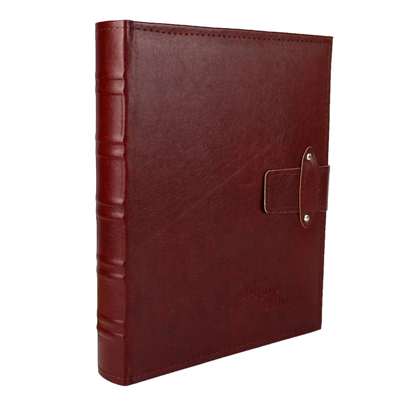 Red/Coffee PU leather cover photo album with strap 50 pages book bound photo album Self dry mount sheet diy family photo albums