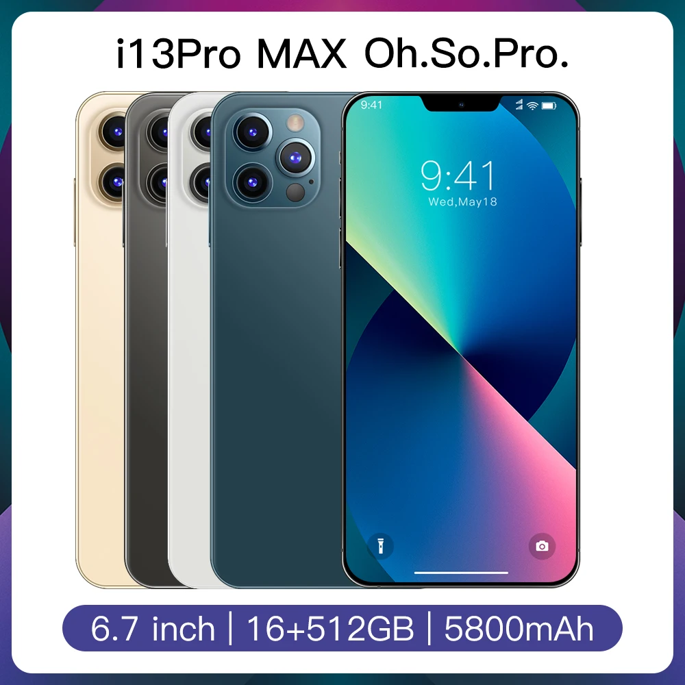 Global version i13 pro max Mobile phones 16+512GB 24+48MP Dual SIM Smartphones Unlocked Cell phone with Face