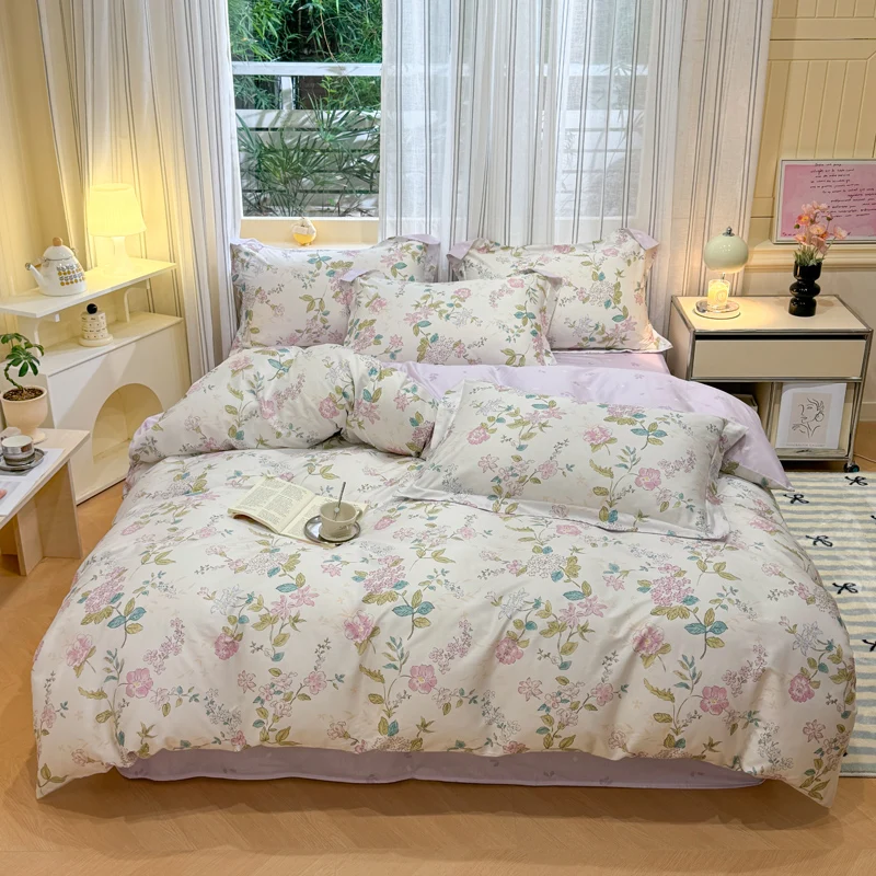 Floral Duvet Covers Set Soft Cotton Bedding Set Garden Vintage Style Flower Pattern Duvet Cover with Zipper Closure