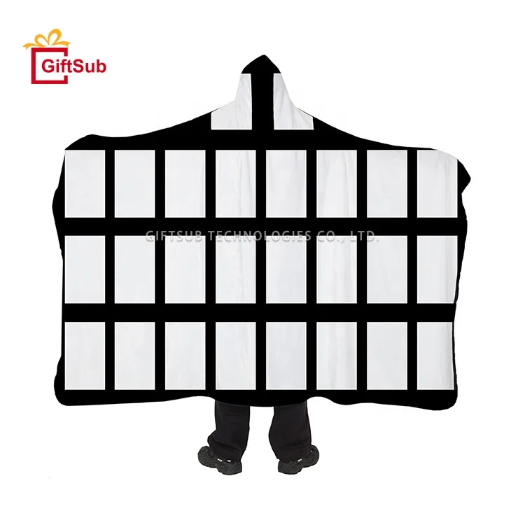 Giftsub Promotional Sublimation Blanks Sofa Giant Hoodie Blanket Winter Warm Huge Cloak Shaped Fleece Hooded Blanket