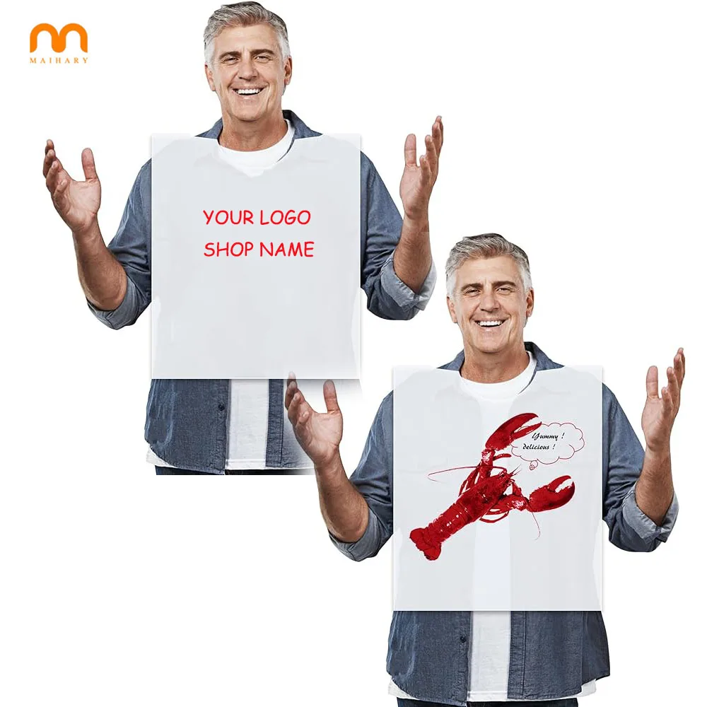 Custom Logo Disposable Lobster Bibs Plastic Funny Bibs for Crab Feast Crawfish Crab Bibs for Seafood Restaurant Apron