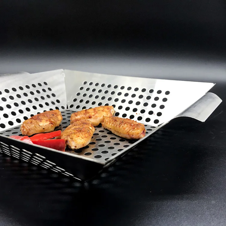 Custom Non-Stick bbq grilling basket stainless steel silver barbecue charcoal grill pan