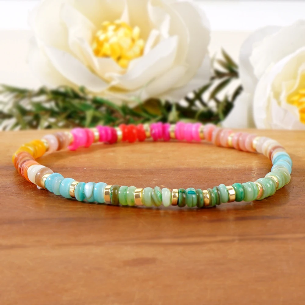 Go2boho 1 PCS Natural Stone Beaded Jewelry Boho Summer Trendy Multi Hematite Stone & Colorful Shell Beads Bracelets for Women