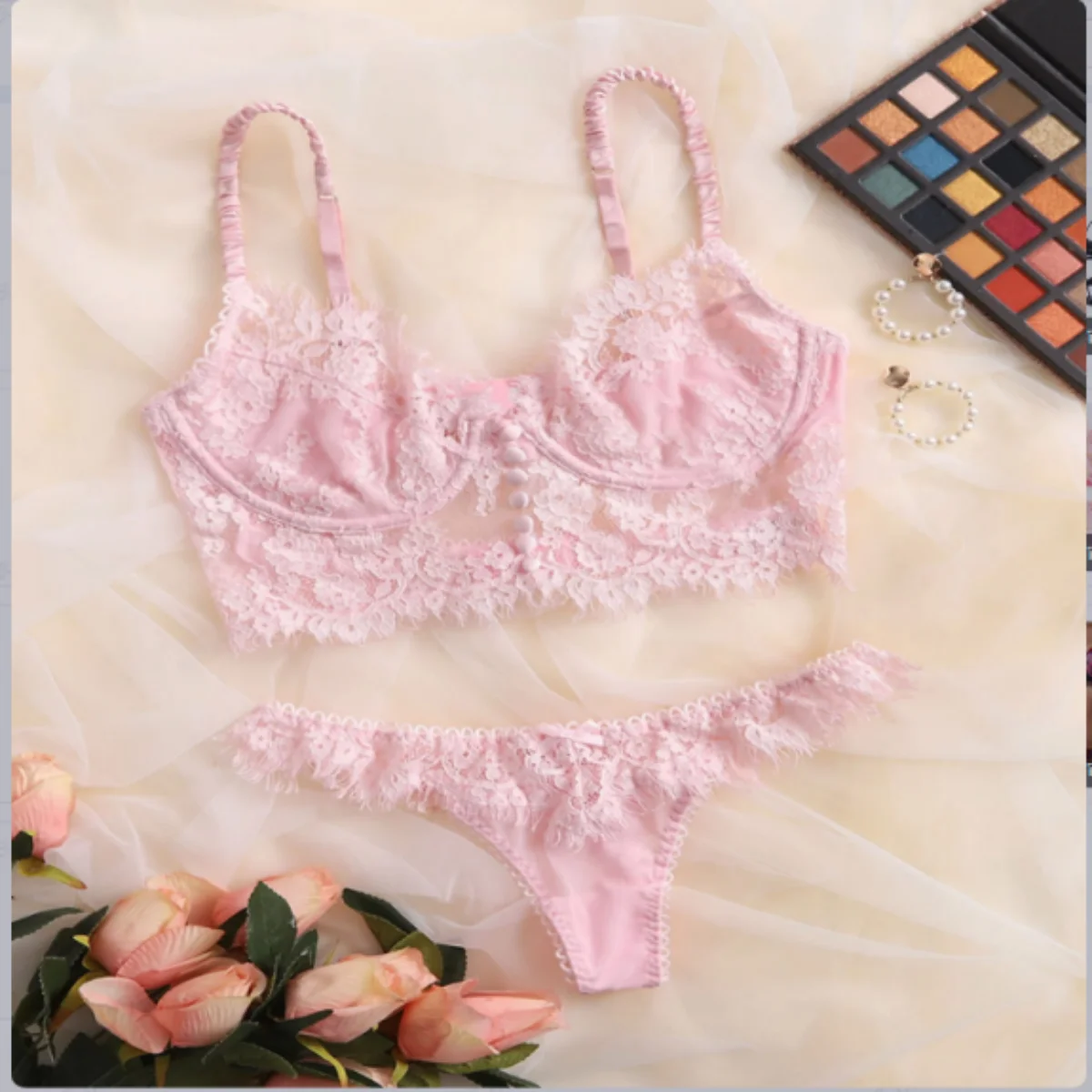 Hot Sale Women Lace Bra underwear Set Floral Transparent Bra Underwire + Panty