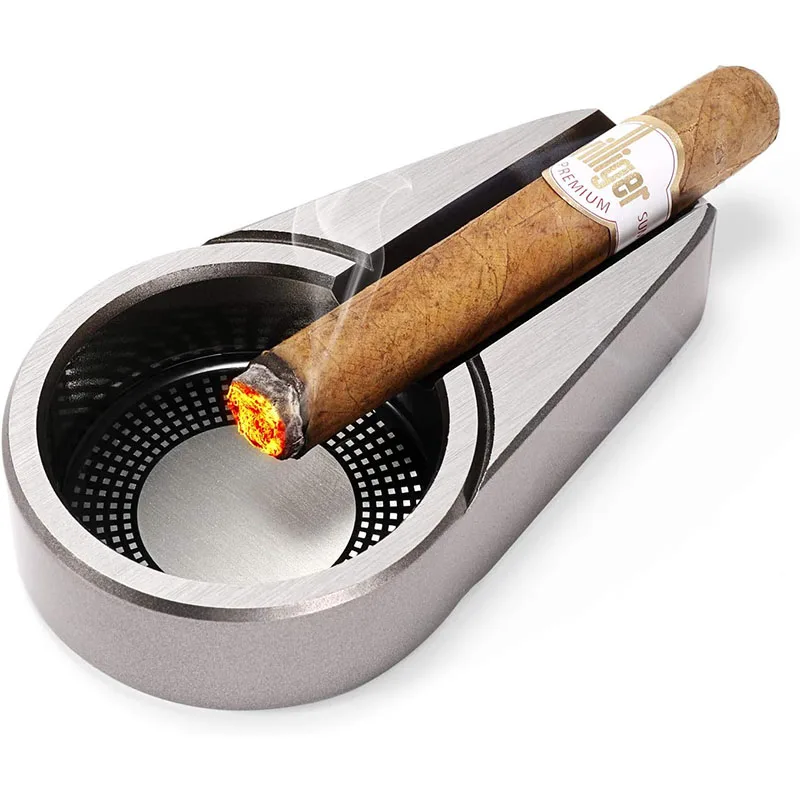 Silver Metal Cigar Ashtray Stainless Steel Unique Shape Cigar Travel Ashtray