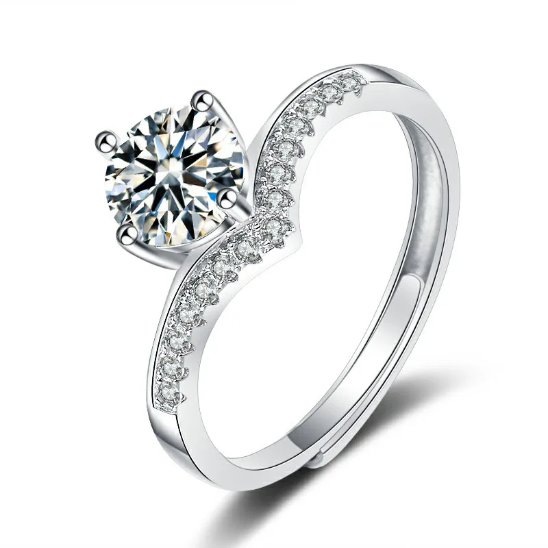 High Quality 925 Sterling Silver Inset V Word Princess Crown 1 Carat Mosan Diamond Ring Valentines Day Gift for Women Wholesale