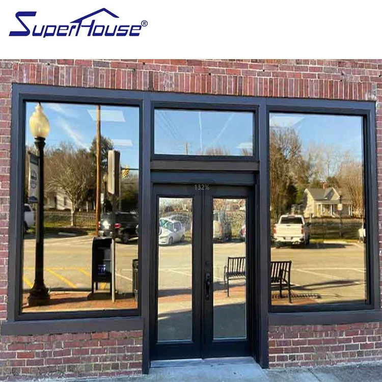 USA storefront customized commercial grade fixed window and door double tempered tinted glass shopfront