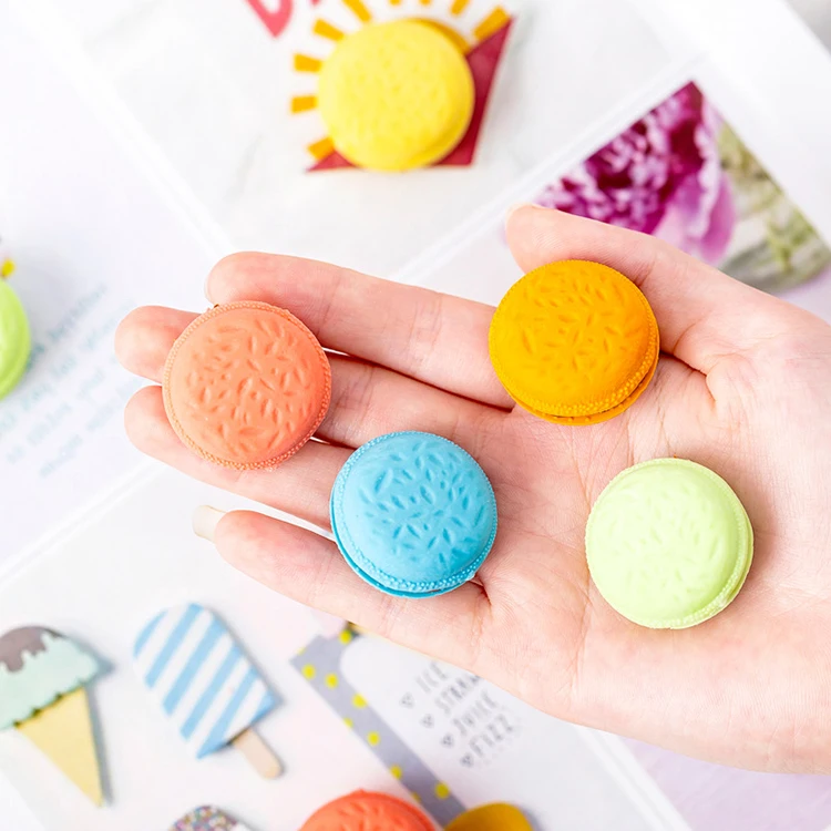 Candy colors cartoon small food eraser custom macaron japanese hi polymer block eraser kids food rubber 3d eraser