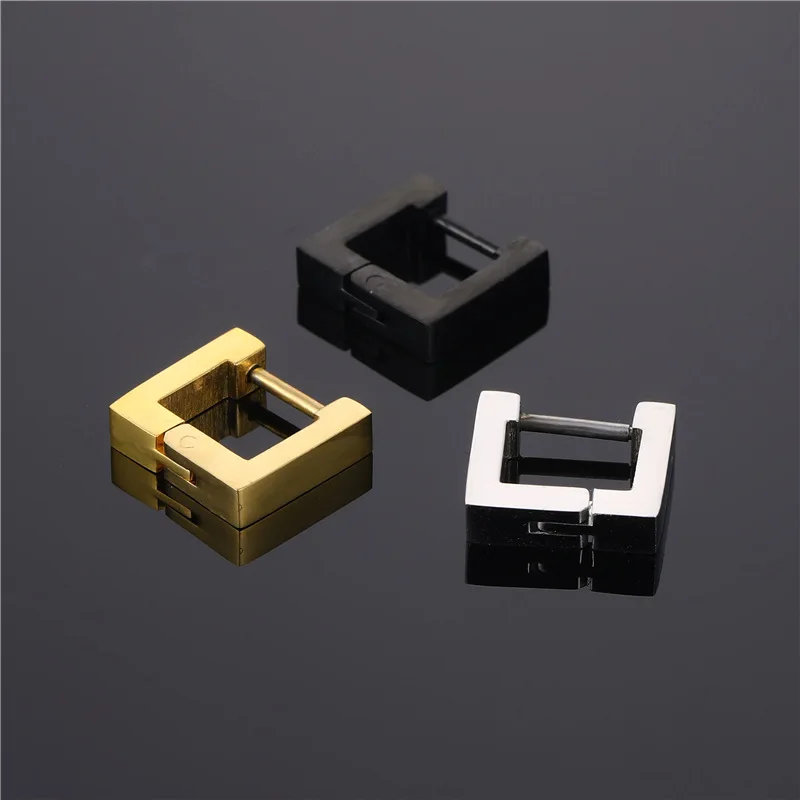 Stainless Steel Earrings Titanium Ear Studs Square Shape Metal Earrings For Men and Women Ear Jewelry