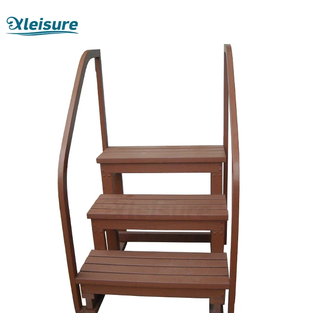 Polystyrene Foaming Material Rectangular Brown Color 3-Tier Swim Spa Step With Handrail