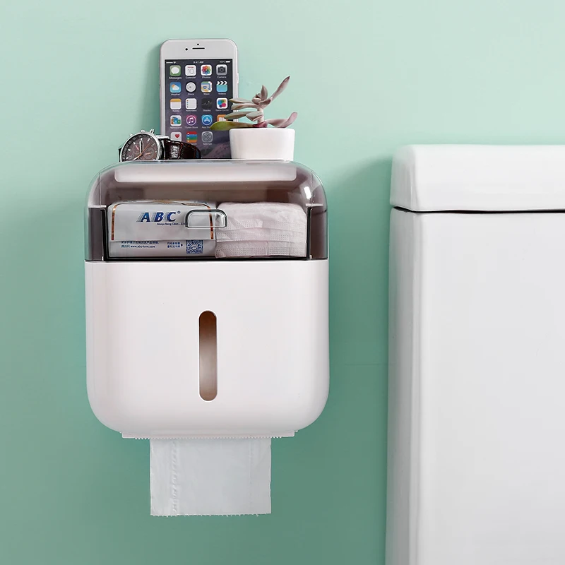 Wall-mounted plastic paper towel distribution box, multi-functional paper towel box