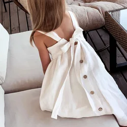 2022 Summer Cotton Linen Kids Girl Dress Sleeveless Children Midi Dress Toddler Baby Clothing