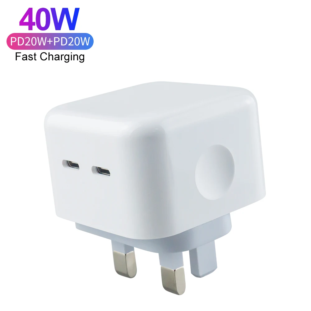 UK Plug Trend Products In 2022 PD 40W Fast Charging Double 20W Type C Port Travel Charger For iPhone 13 14 Pro Max