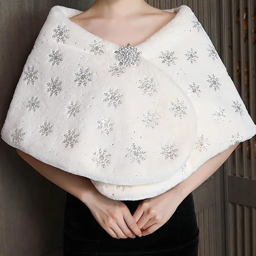 
Jtfur Winter wedding dress bridal gown shawl women cloak vest with snow stickers 