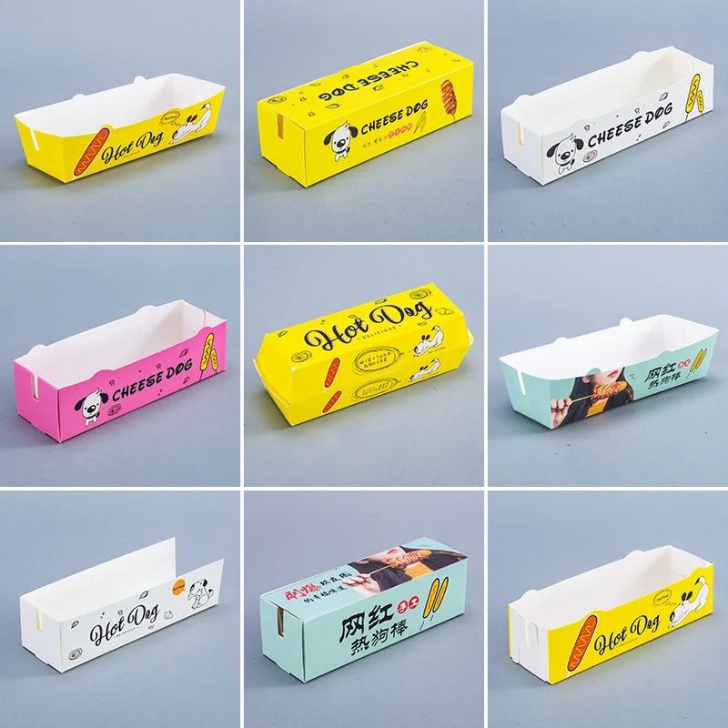 Takeaway Printed Korean Corn Dog Food Packaging Container Hot Dog Paper Trays Snack Box
