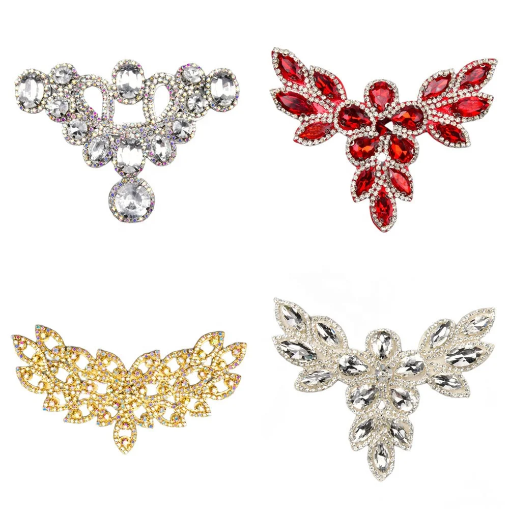 Rhinestone Crown Patches Embroidery Crystal Shoes Flower Apparel Applique for Bridal Dress Hats Bags Clothes Decoration