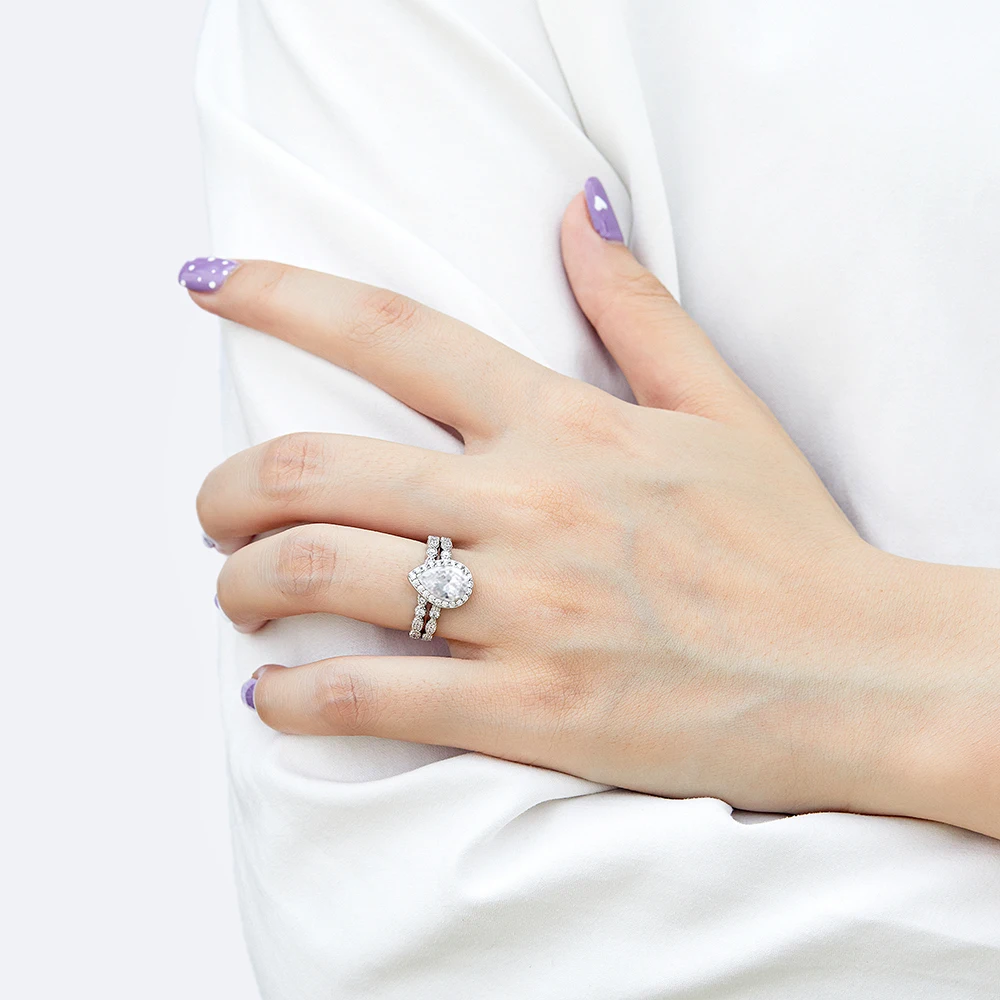 18K Gold Plated Rings Wholesale Simple Fine Jewelry Engagement & Wedding S925 Sterling Silver Ring Sets For Women Jewelry