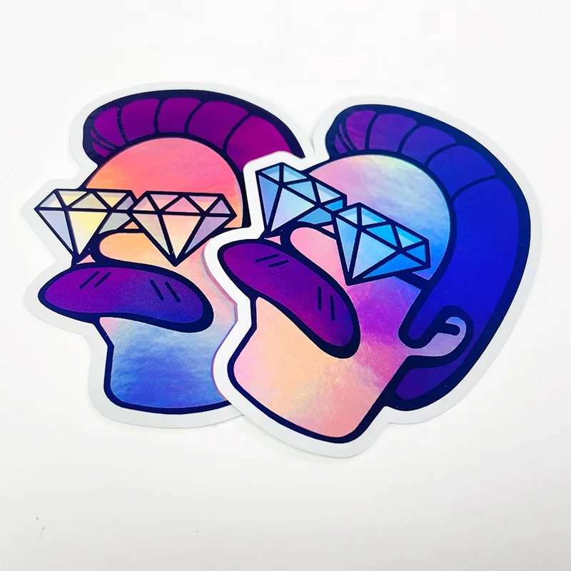 Custom High Quality Waterproof Rainbow Silver 3D Laser   Carton Die Cut Glitter Holographic Sticker