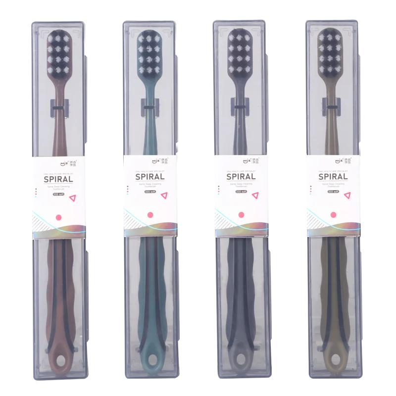 Adult soft bristled toothbrush high-end irregular hole spiral bristles DuPont bristles plastic box packaging