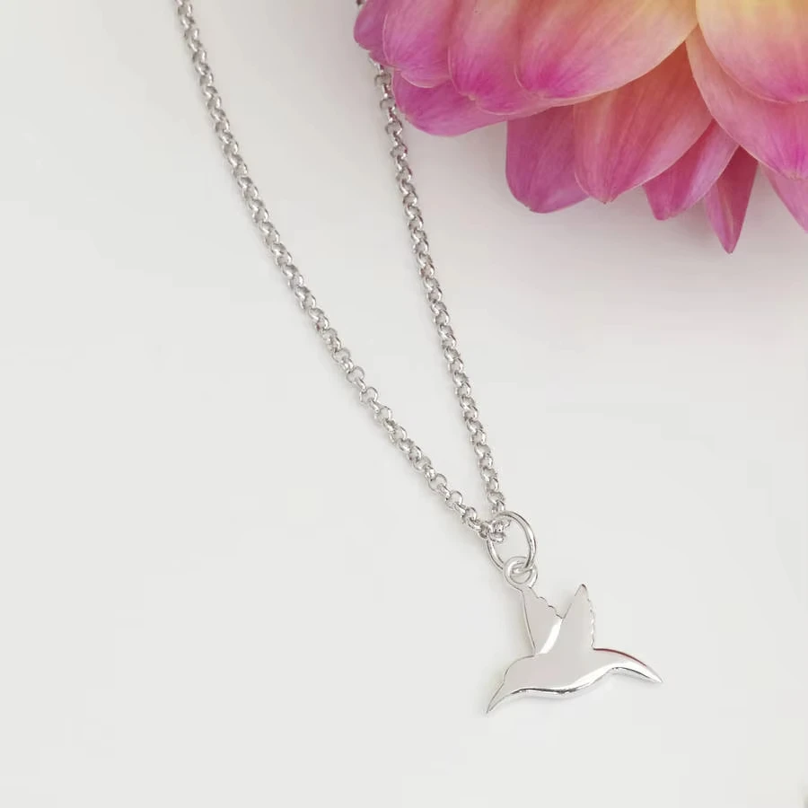 Hummingbird Bird Flying Necklace 925 Sterling Silver 18k Gold Plated Enamel Hummingbird Women Pendant