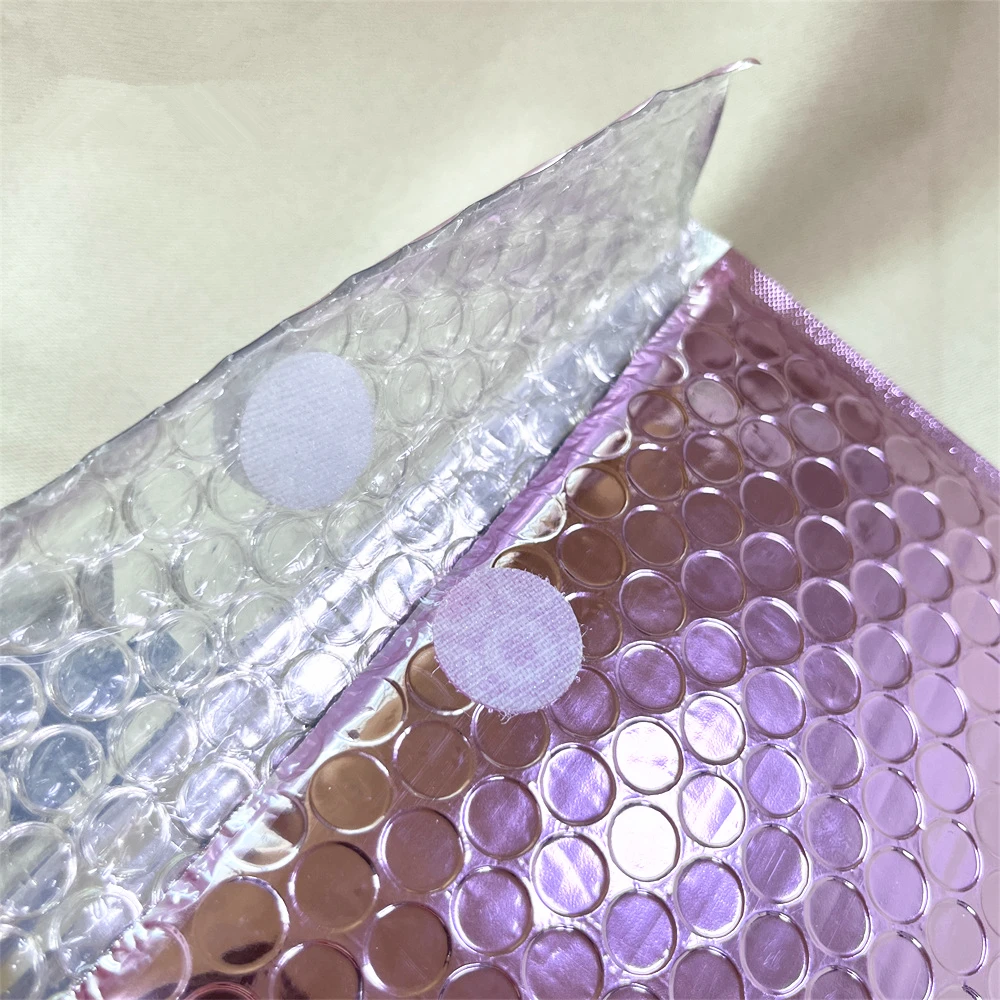 Custom Made Jewelry Packaging Bag Small Gift Jewelry Pouch Rose Gold Pink Envelope Poly Bubble Mailer Bags Metallic Shipping Bag