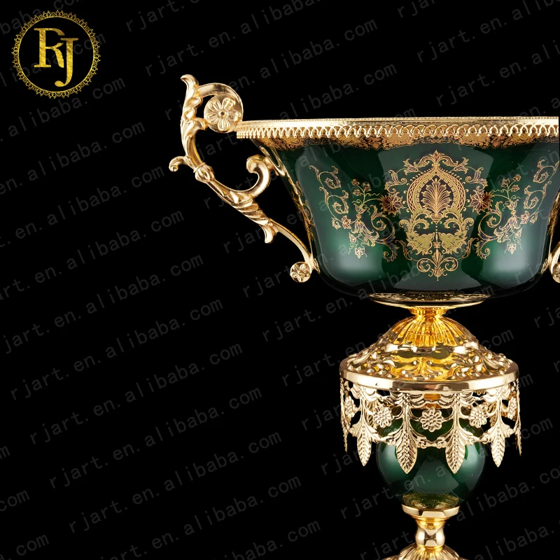 Uzbek Tajik European Gold Glass Pattern Muslim Skidki Idishlar Dessert Fruit Snack Plate Chinni Posuda Footed Serving Bowl