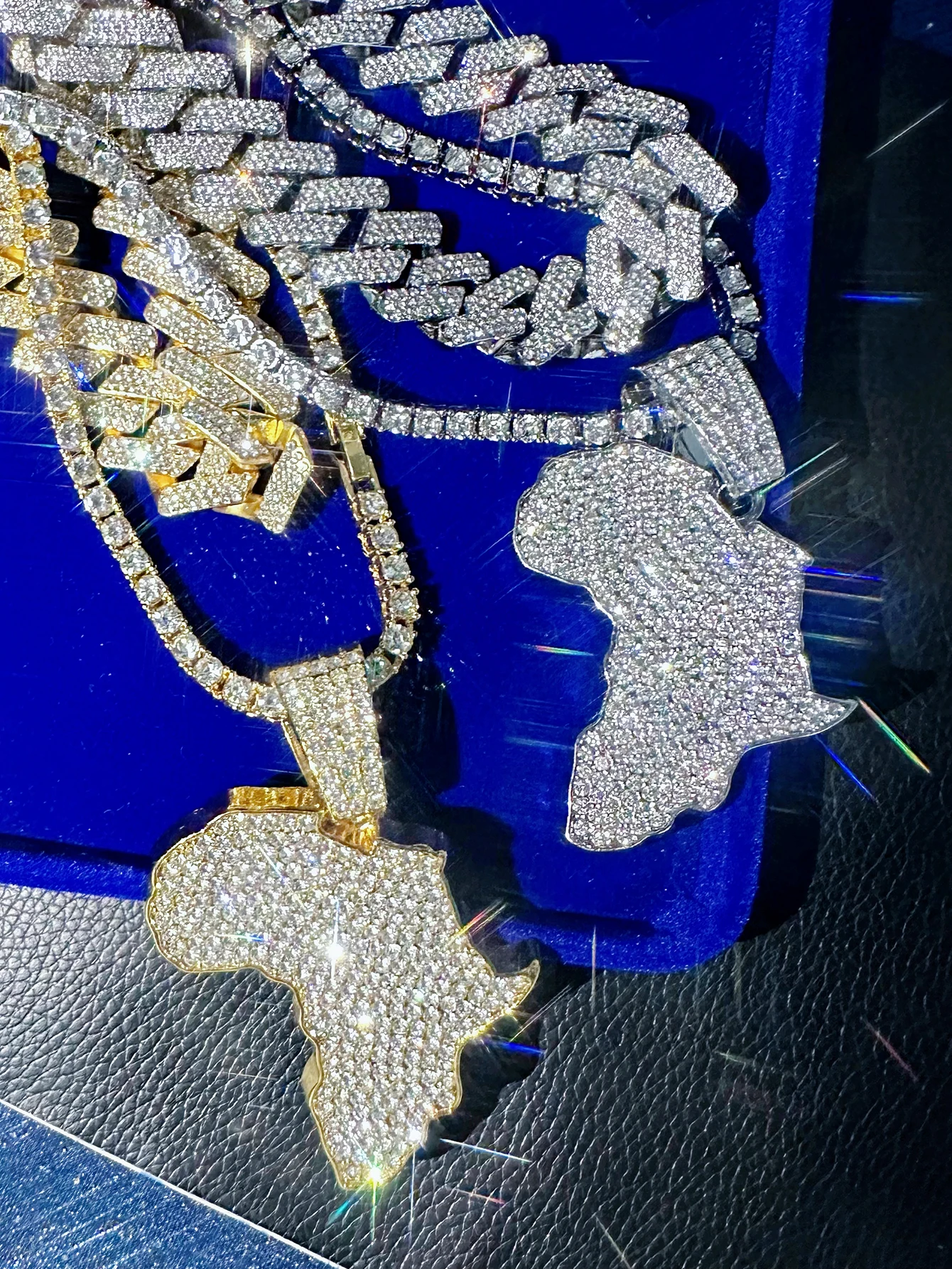 3PCS/SET Big Size Africa Map Pendant Necklace Women Men Hip Hop Layered Necklace Pendant with Tennis Chain