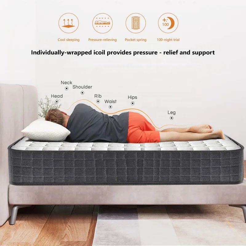 Amazon Hot Sale Pocket Spring 9-Zone Orthopaedic Compressed Memory Foam  Pocket Spring Mattress In A Box