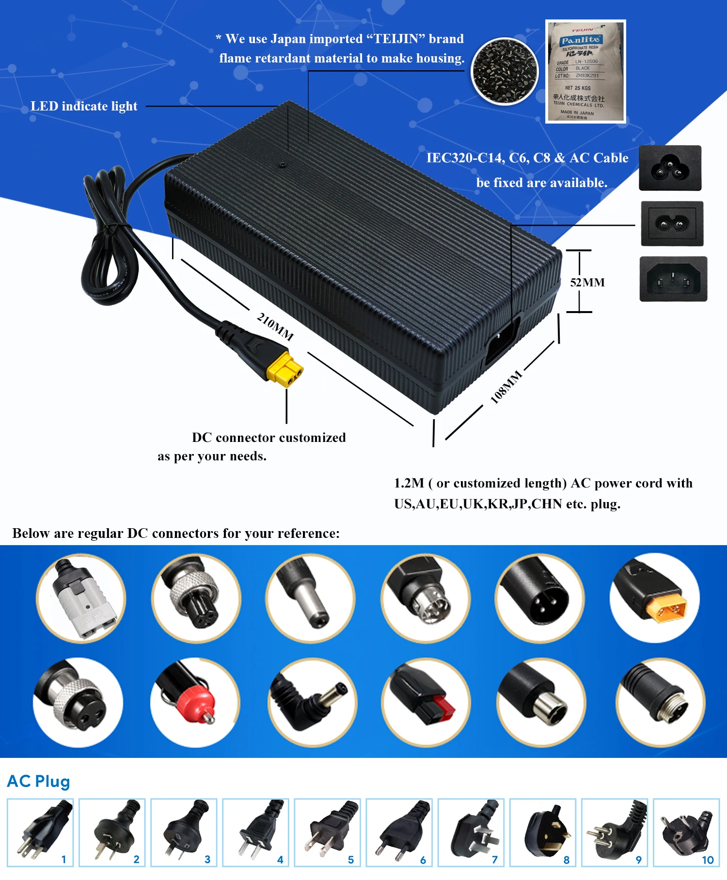 UL PSE GS SAA CE approved fanless 54.6v 4a 5a 15s lifepo4 battery chargers charger 48v 5a