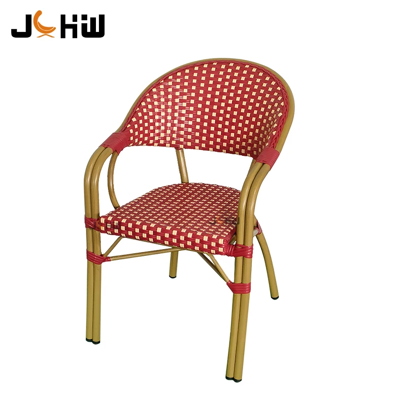 Multi-Color French Bistro Chair Stackable Rattan Outdoor Bistro Armchairs Garden Furniture
