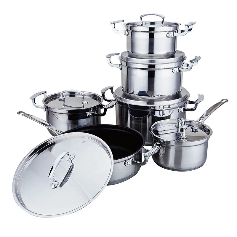ELERANBE 12pcs Stainless Steel Cookware Sets pots and pans Factory wholesale Cheaper finer Saucepan frying pan Logo custom OEM