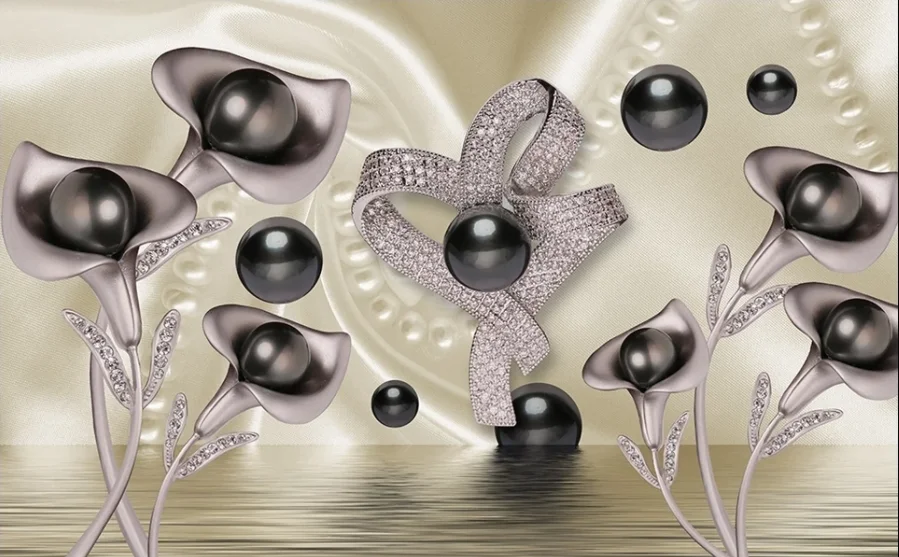 ZHIHAI 3D water wave reflection TV background wall of Calla and butterfly wallpaper flower rock and roll printed fabric