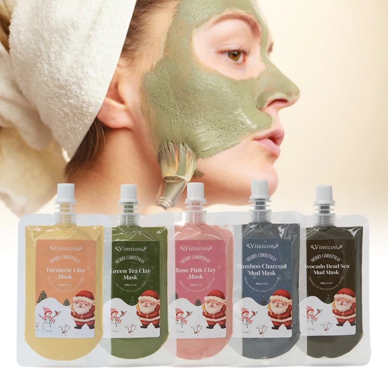 Private Label Natural Organic Travel Pack Mud Mask Christmas Gift Kit Face Skin Care Pore Cleaning Clay Facial Mask Set