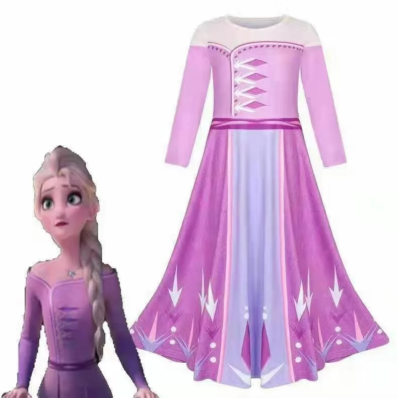 2019 Movie Christmas Long Dress Girls Cartoon Ice And Snow 2 Dresses Kids Elsa Clothes MY13