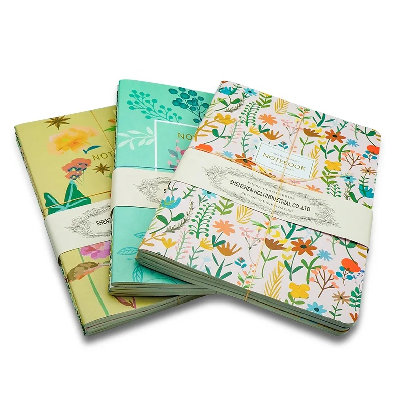 Holi New Hot Stamping Leaf Design Paper Cover Stitching Journals Notebook Custom logo note books For School Student