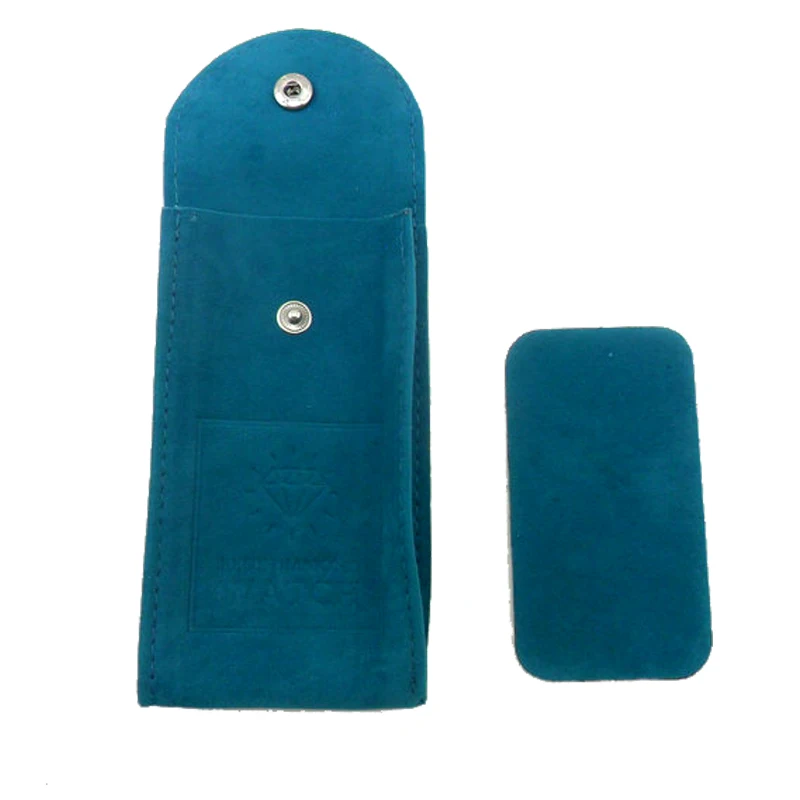 Wholesale Watch Case 6.5*12*2 CM Flap With Button Packaging Custom Your Own Embossed Logo Suede Velvet Watch Storage Bag Pouch