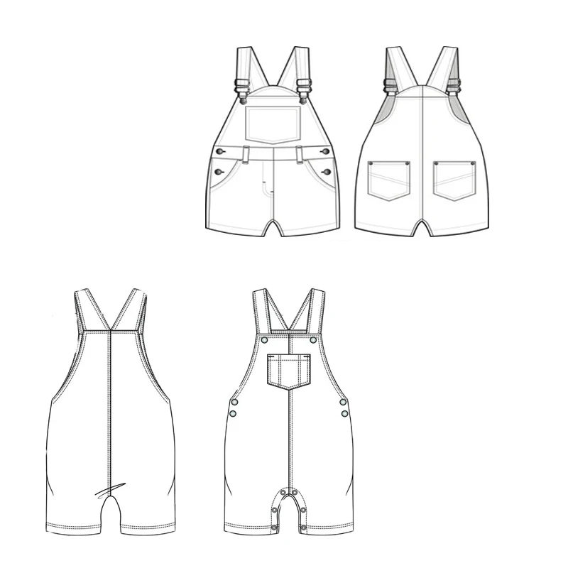 Pinuotu Custom Baby Overalls Boy Girl Vintage Allover Shortalls Sleeveless Suspender Corduroy Jeans Kids Bib Pants OEM Dungarees