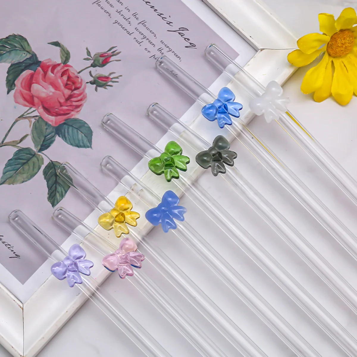 Cute Bow Glass Straws Borosilicate Glass Straws 8mm