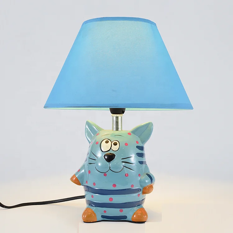 Popular Low Price Hotel Antique Ceramic Base Cartoon Cute Table Kids Room Lamp Bedside With Fabric Shade