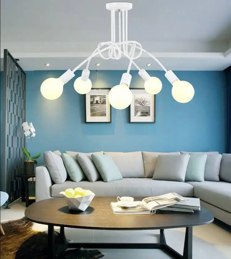 Modern minimalist creative iron art curved pipe multi heads pendant light ceiling light for living room study room bedroom