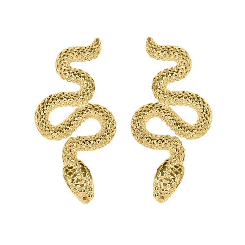 Gemnel delicate 925 sterling silver 18k yellow gold plated snake stud earrings women animal jewelry