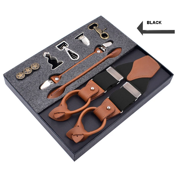 
Latest 1set 3.5X120cm Business Men Suspenders Luxury Multi-set Suit 3/6 Clips Suspenders DIY Genuine Leather Suspender For Gift 