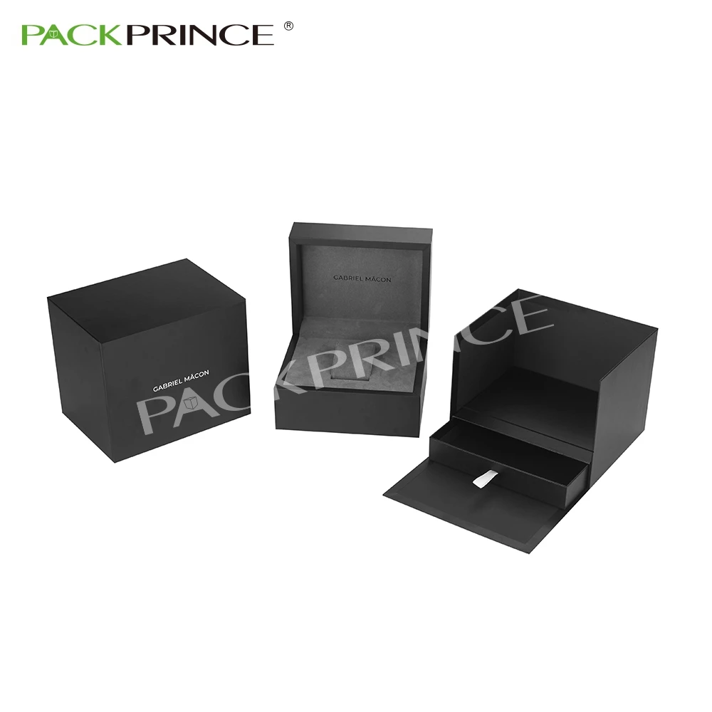Роскошные Пользовательские черный упаковка сплошной бумаги картона для мужчин, один отворот, luxueuze Подарочная коробка Наручные часы коробки чехол в большей части для ремонта часов