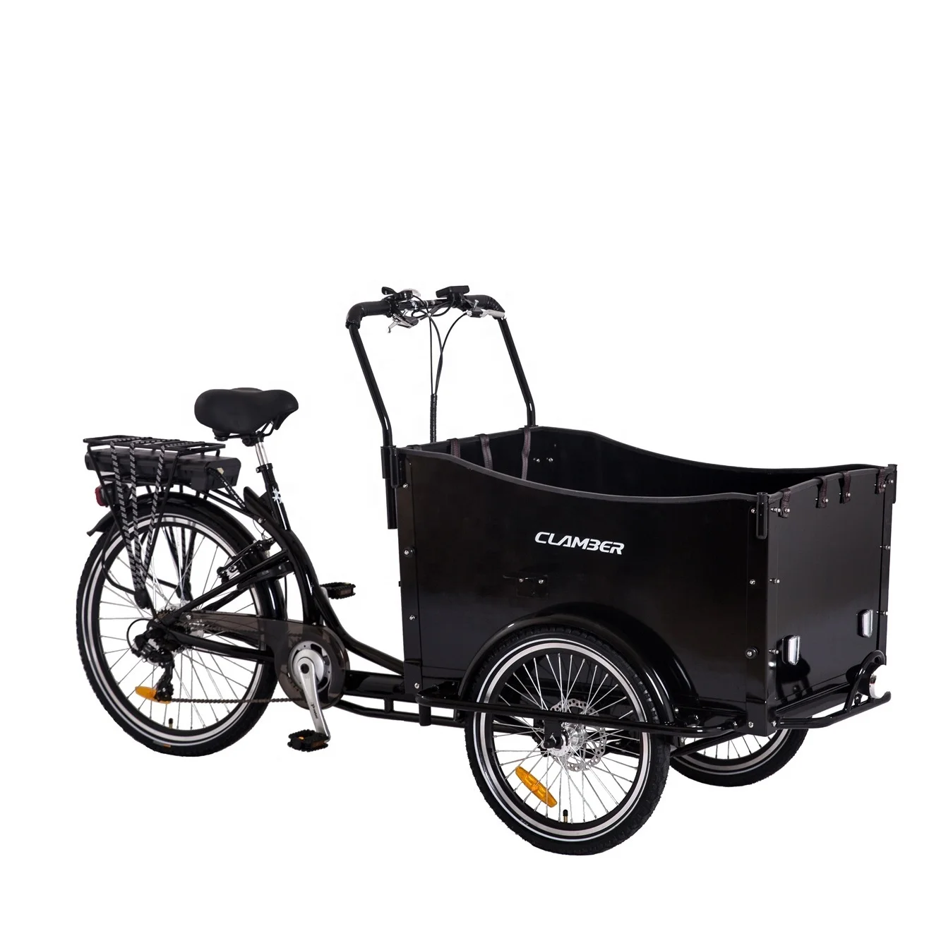 Electric Cargo Bike with Rear Carrier Battery 36v Three-Wheel Steel Frame for School Bus Use