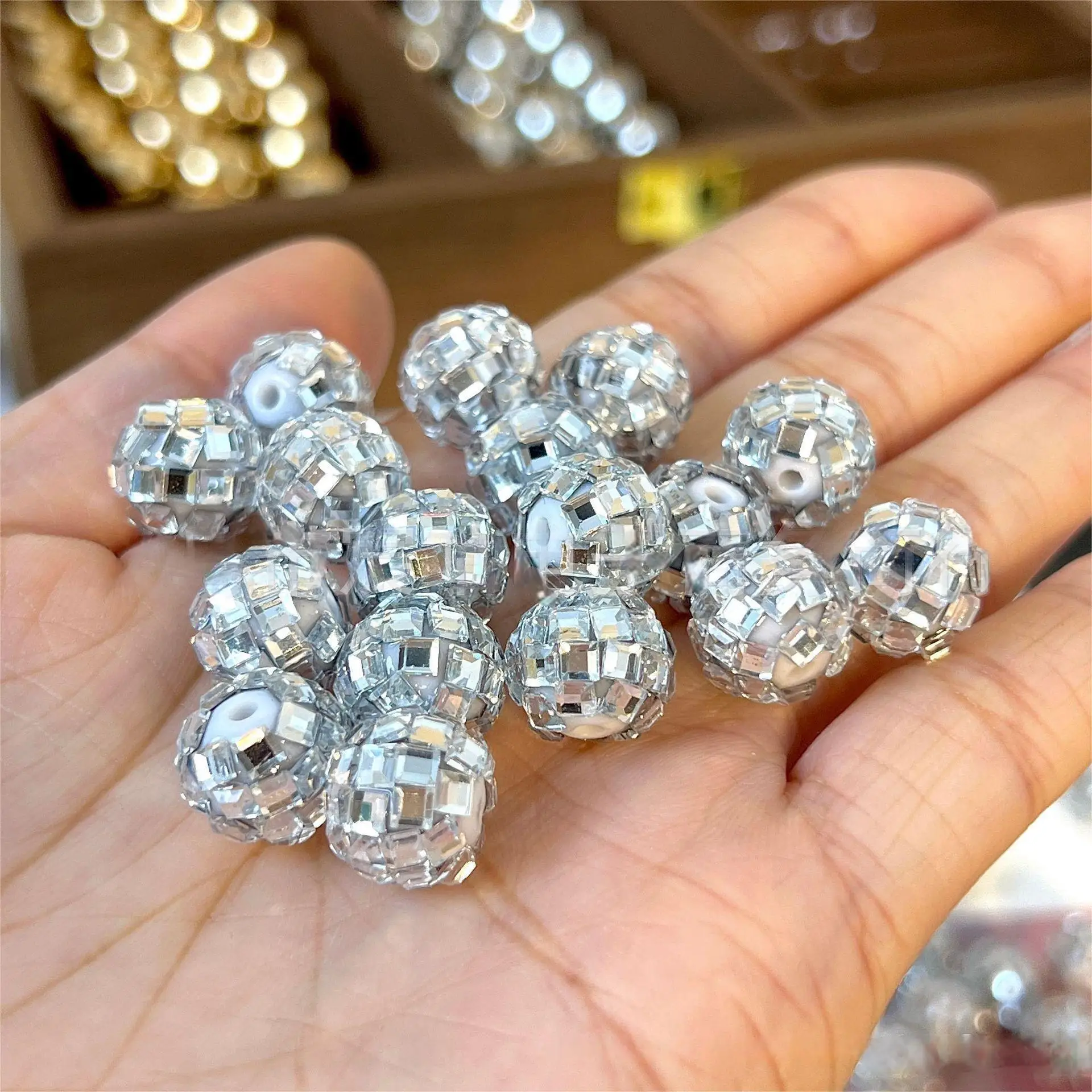 FY Jewelry Beads High Quality Straight Through HoleDIY Shinning Glass Stone Acrylic Ball Loose  Bead For Bracelet Making